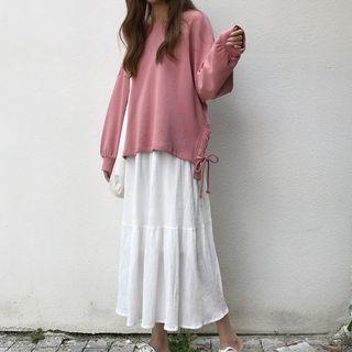 Lace-up Pullover / Maxi A-line Skirt