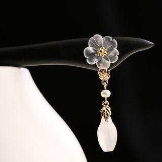 Retro Crystal Flower Hair Stick 1 Pc - Hair Stick - Black & Pink & Gold - One Size