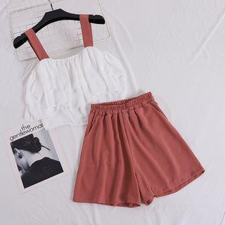 Set: Ruffle Trim Camisole Top + Shorts / Set: Ruffle Trim Camisole Top + High Waist Wide-leg Pants