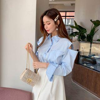 Slit-shoulder Distressed Stitched Blouse