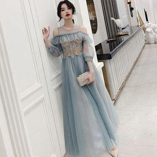 Flower Detail Cold-shoulder A-line Evening Gown / Cocktail Dress