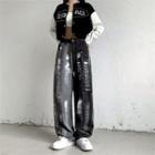 Two-tone Splatter Print Straight Leg Jeans
