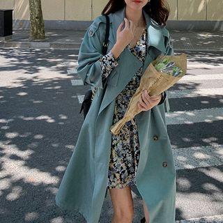 Flower Print Long-sleeve Mini Dress / Double-breasted Midi Trench Coat