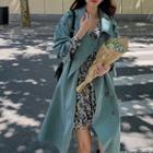 Flower Print Long-sleeve Mini Dress / Double-breasted Midi Trench Coat