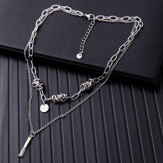 Set: Bar Pendant Stainless Steel Necklace + Disc Pendant Stainless Steel Necklace Silver - One Size