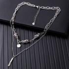 Set: Bar Pendant Stainless Steel Necklace + Disc Pendant Stainless Steel Necklace Silver - One Size