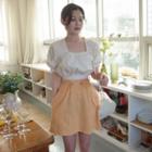 Puff-sleeve Top / A-line Mini Skirt