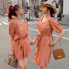 Ruffle Trim Short-sleeve A-line Dress / Top / Shorts