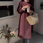 Round-neck Puff-sleeve Slit-side Dress