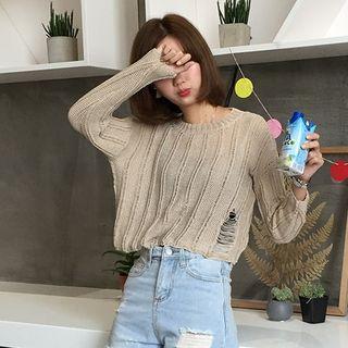Perforated Long-sleeve Knit Top