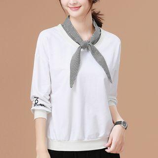 Mock Two-piece Tie-neck Embroidered Sweatshirt