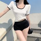 Square-neck Plain Cropped Top / High-waist Shorts