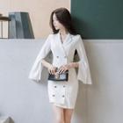 Striped Notch Lapel Double Breasted Long Sleeve Dress