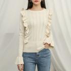 Frilled-detail Textured Knit Top