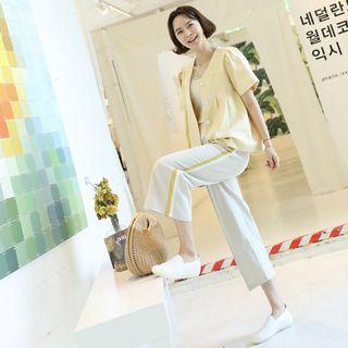 Color-block Drop Linen Pants