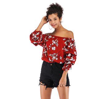 Floral Cold Shoulder Long-sleeve Chiffon Top