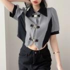 Short-sleeve Two Tone Buckled Top