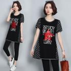 Set: Sequined Star Short-sleeve T-shirt + Capri Leggings