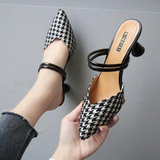 Houndstooth Block Heel Mules