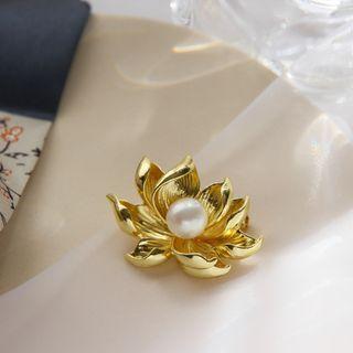 Lotus Faux Pearl Alloy Brooch Gold - One Size