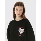 Heart-frame Cat-printed Sweatshirt Black - One Size