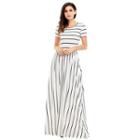 Striped Short-sleeve Maxi Dress