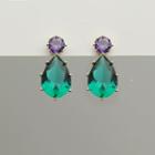 Faux Crystal Drop Earring 1 Pair - Purple + Green - One Size
