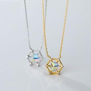 Geometric Faux Crystal Pendant Sterling Silver Necklace
