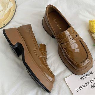Platform Chunky Heel Patent Loafers
