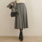 Fringe-hem Houndstooth Wool Blend Skirt