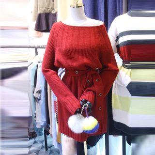 Tie-waist Long-sleeve Mini Knit Dress