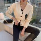 V-neck Heart-patched Cardigan