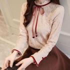 Long-sleeved Stand Collar Lace Top