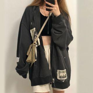 Patched Zip-up Hoodie