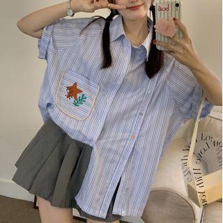 Short-sleeve Striped Shirt / Mini A-line Skirt