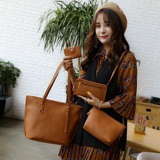 Set: Faux Leather Tote Bag + Crossbody Bag + Long Wallet + Pouch
