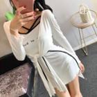 Set: Strappy Lettering Minidress + Long Cardigan