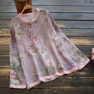 Long-sleeve Floral Print Qipao Top