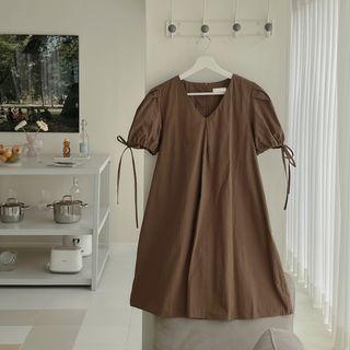 Puff-sleeve Mini Trapeze Dress