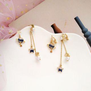 Non-matching Glaze Planet Faux Pearl Dangle Earring