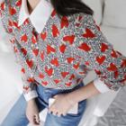 Contrast-collar Heart Pattern Shirt