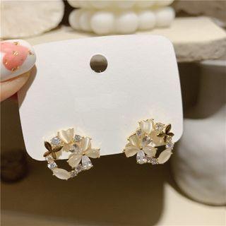 Flower Cat Eye Stone Earring 1 Pair - White - One Size