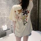 Flower Printed Short-sleeve T-shirt Almond - One Size
