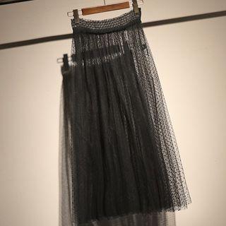 Midi Dotted Mesh Skirt Black - One Size