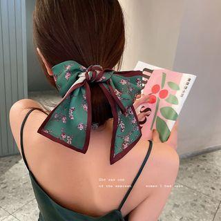 Floral Print Silk Scarf 1 Pc - Floral Print Silk Scarf - Green & Brown - One Size