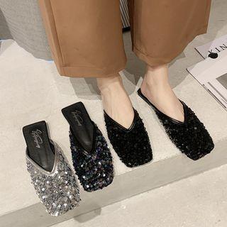 Square-toe Sequined Mules