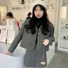 Long-sleeve V-neck Cropped Jacket / Mini A-line Skirt
