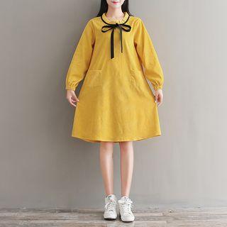 Long-sleeve Plain Corduroy Dress