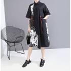Print Short-sleeve Midi Shirt Dress Black - One Size