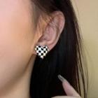 Heart Check Alloy Earring 1 Pair - 925 Silver Needle - Check - Black & White - One Size